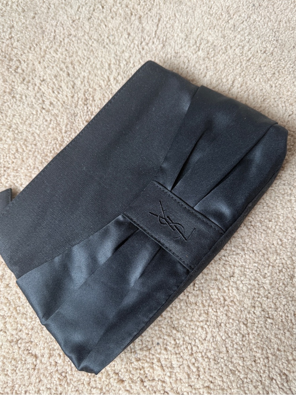 Yves Saint Laurent Black Satin Bow-Detail Clutch/Cosmetic Bag